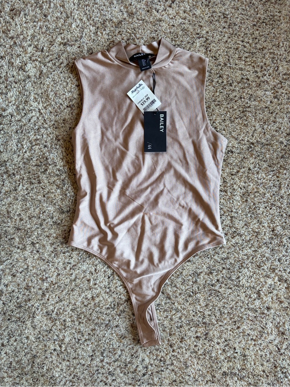 Bailey 44 Sleeveless Mock Neck One-Piece Bodysuit in Taupe
